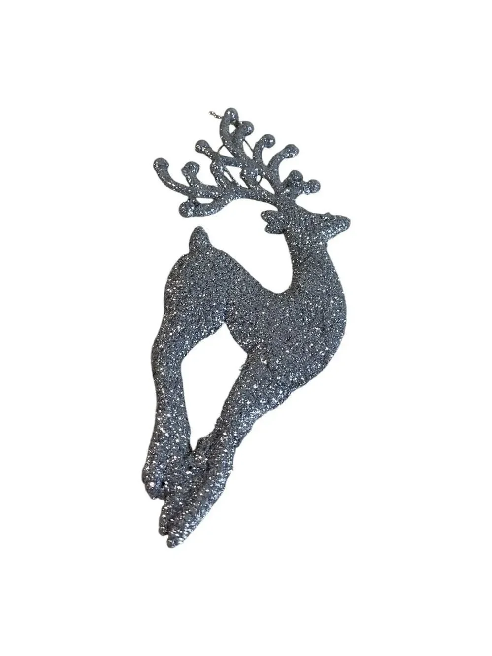 Set of 10 Silver Glitter Reindeer Christmas Ornaments Holiday Tree Decor Winter